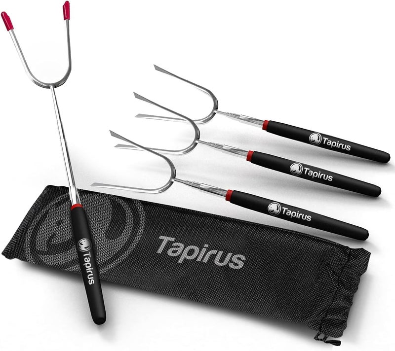 Tapirus Marshmallow Roasting Sticks | Set of 4 Extra Long Retractable Campfire Sticks | Protect Kids with Insulated Handles | Extendable Smore & Hot Dog Skewers | Heavy Duty Metal Camping Accessory - Image 1